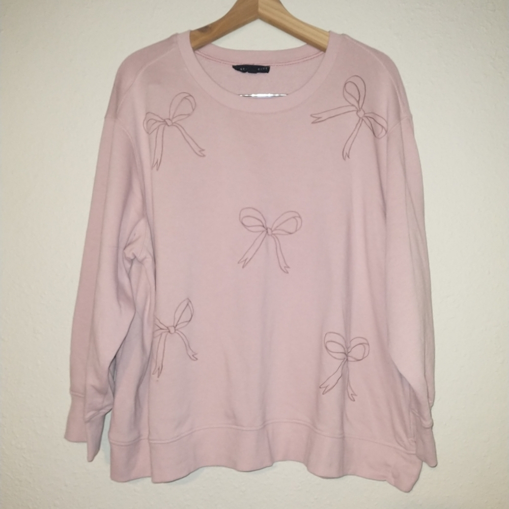 Anthropologie Jane + Delancey Pink Bow Embellished Sweatshirt Oversized 2X